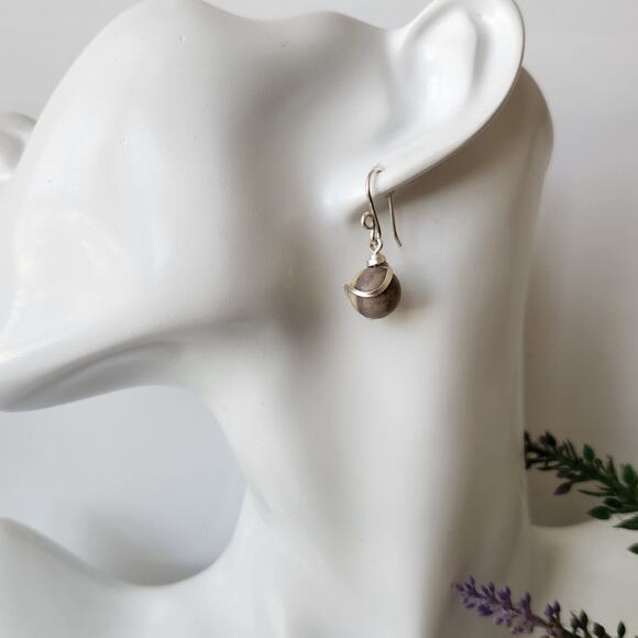 Silver Plated Wire Wrapped Amazonite Earrings, Boho Dangle Earrings - Picture 9 of 10